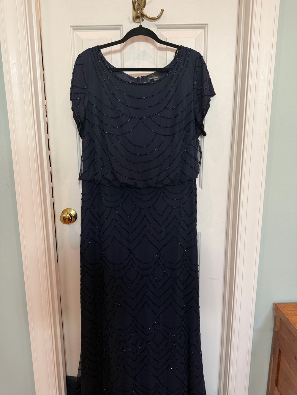 Adrianna Papell Navy Beaded Maxi Dress